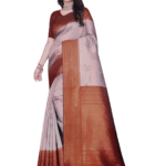Noval Benarasi Grey Saree with Maroon border