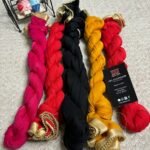 kiwi dyed dupatta with lace having colors pink, red, black, dark yellow and red