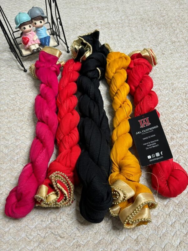 kiwi dyed dupatta with lace having colors pink, red, black, dark yellow and red