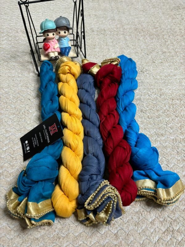 kiwi dyed dupatta with lace having colors dark blue, yellow, grey, maroon and sky blue