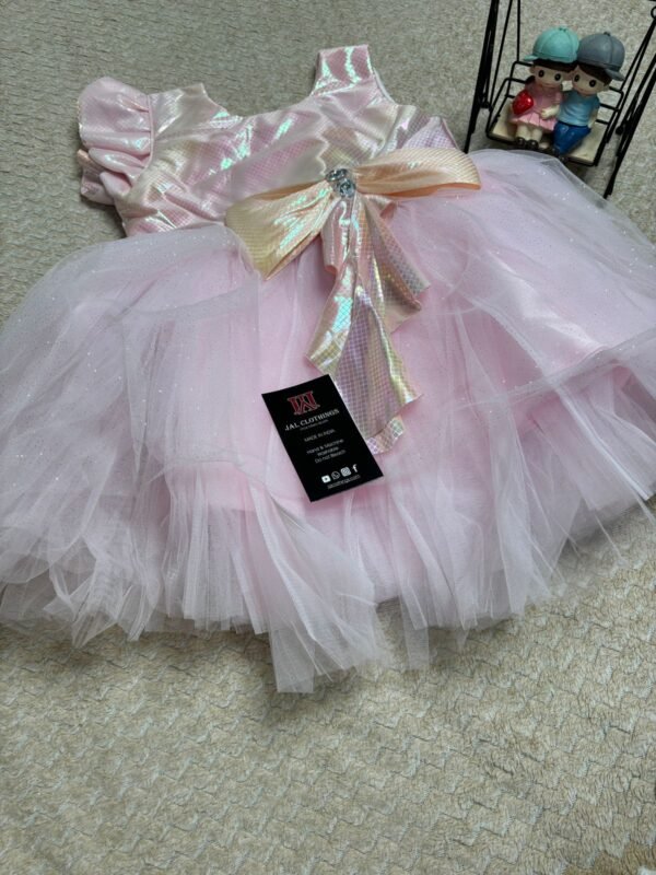 Image 2024-07-14 at 22.25.10 Soft Light Pink Glitter Net Baby Dress with French Bow showing Top