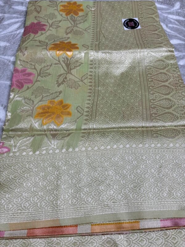 Image 2024-07-17 at 22.47.50 (16) Chanderi Sea Green Saree with Zari Border top view