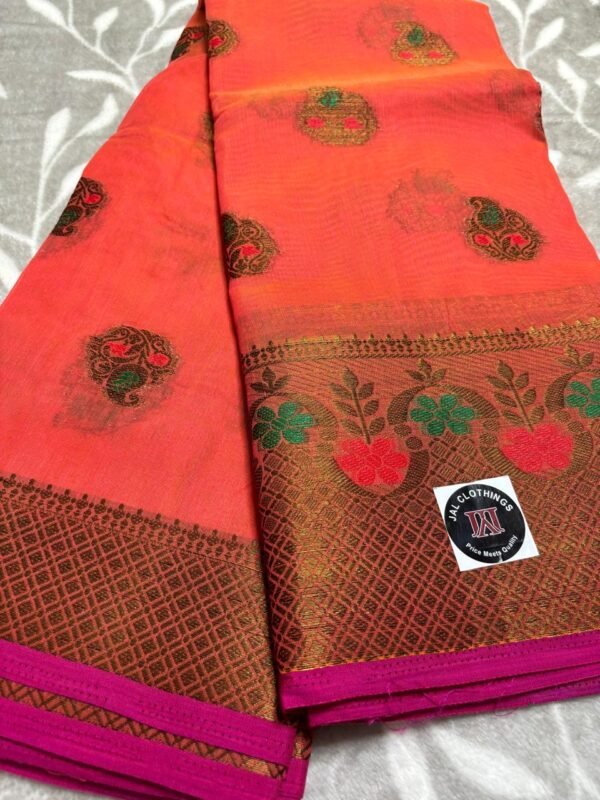 Orange Cotton Zari Woven Saree with Heavy Border
