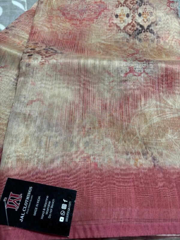 Fancy Digital Print Sandy Brown Tissue Saree folded