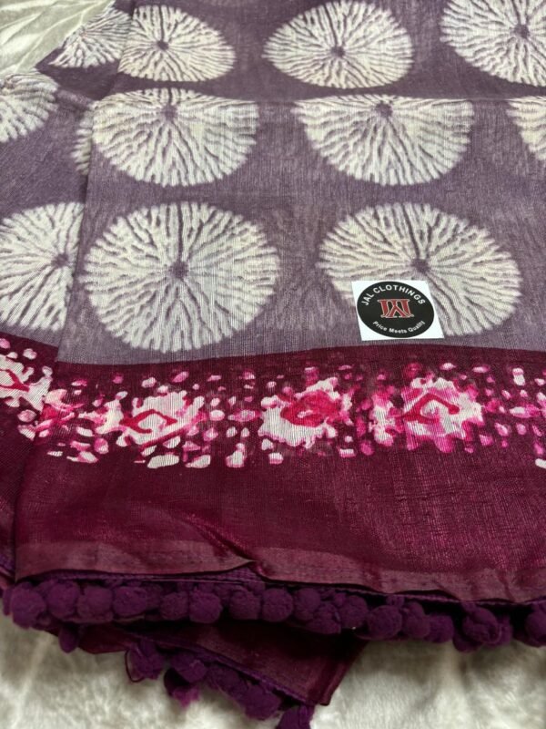 Image 2024-07-18 at 18.10.27 (25) Orchid Apple Silk Saree with Shibori Sol Print and Pom Pom Lace