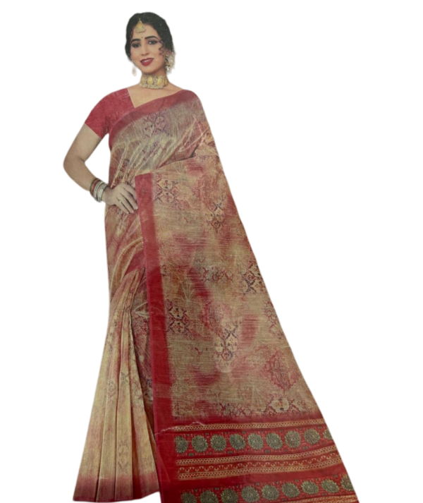 Fancy Digital Print Sandy Brown Tissue Saree