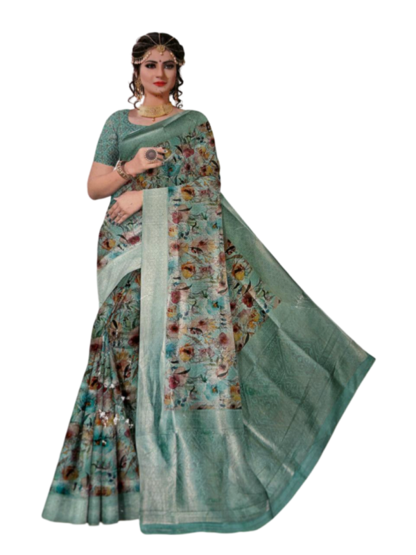Image 2024-07-25 at 19.36.27 (12) Model wearing Dola Silk Saree with Silver Zari