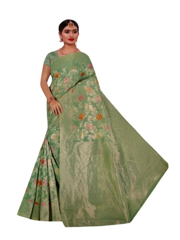 Image 2024-07-25 at 19.36.27 (6) Model weaving Chanderi Sea Green Saree with Zari Border