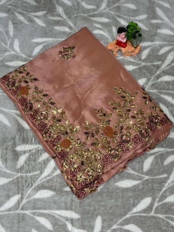 Upada Silk pink saree Dyed zari and sequence work top view