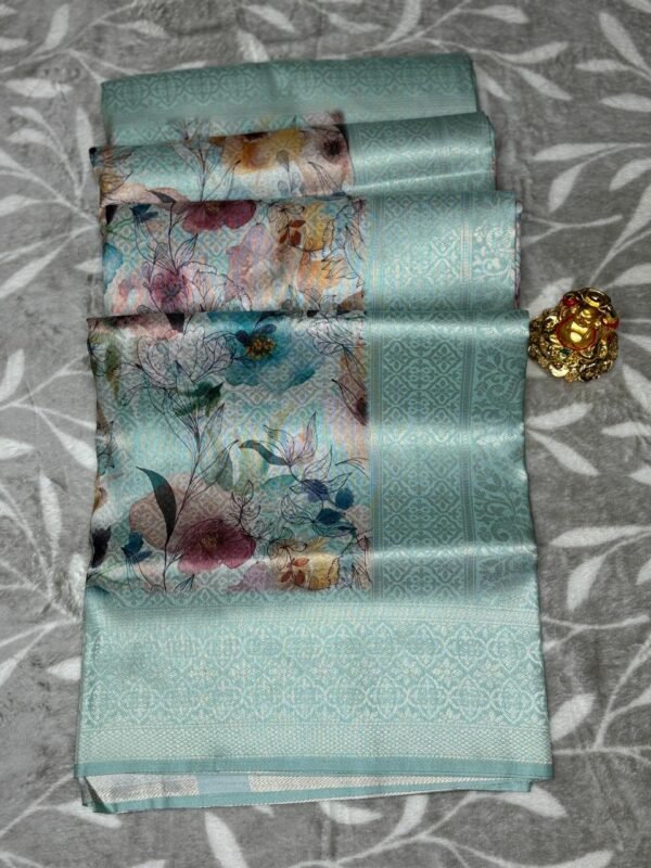 Dola Silk Blue Saree with Silver Zari top view