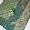 Organza Tissue dark Green Saree with Contrast Zari Border with Blouse