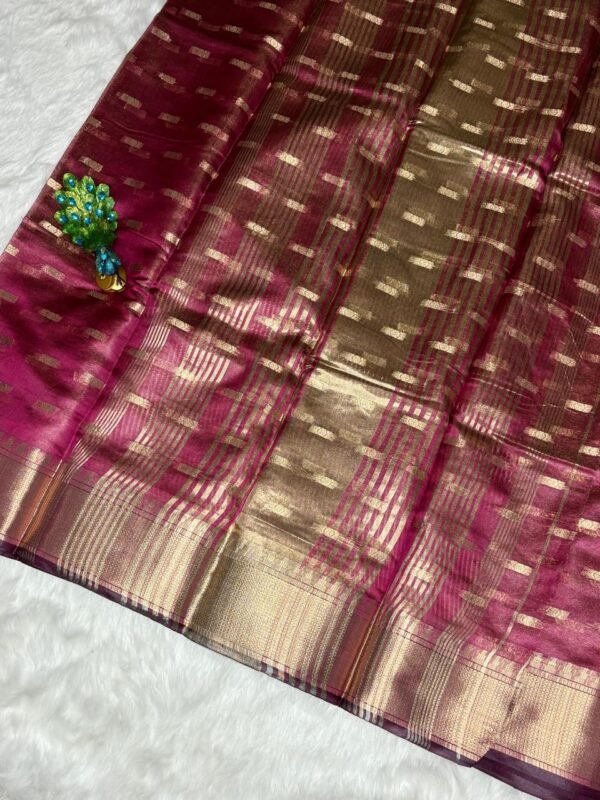 Crush Tissue Silk Dark pink Saree with Elegant Organza Border Pallu