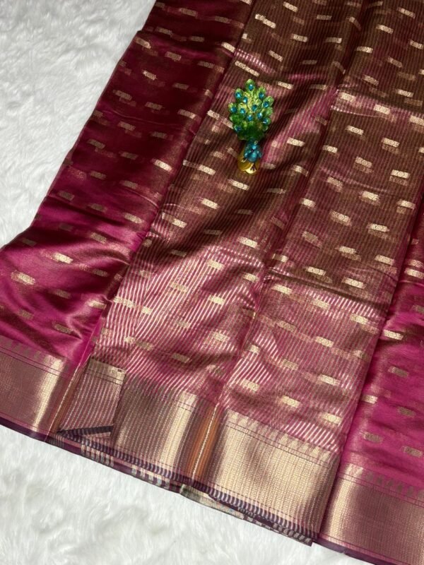 Crush Tissue Silk Dark pink Saree with Elegant Organza Border with Blouse