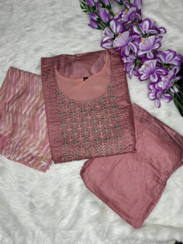 roman light orange silk embrodiery thread work with dupatta and bottom