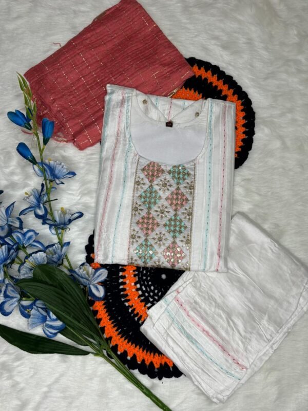 Roman silk pot work and embrodiery sequence work showing bottom and dupatta