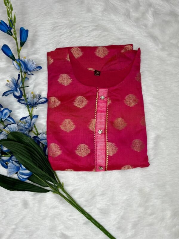 Image 2024-07-29 at 17.51.36 (5) BANARASI A-line pink kurti FLORAL EMBROIDERED top view