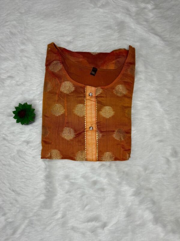 BANARASI A-line Golden rod kurti FLORAL EMBROIDERED top view