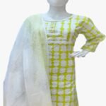 model wearing jaipuri cotton green digital print and lace