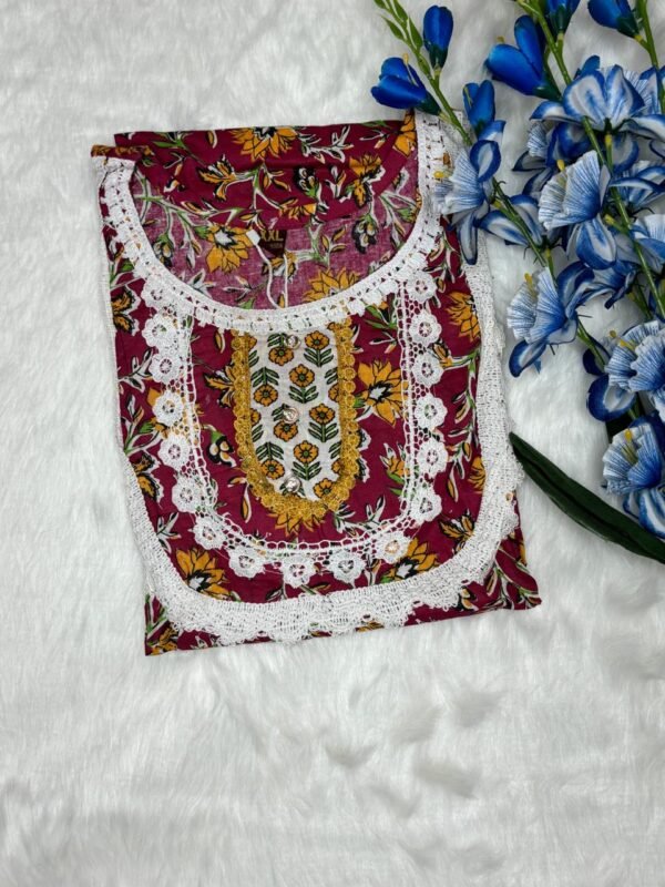 Jaipuri Cotton Kurti with Digital Print & Pom Pom Lace Dupatta