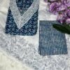 Jaipuri blue cotton Beautiful chemical lace pattern and block printed inclined view
