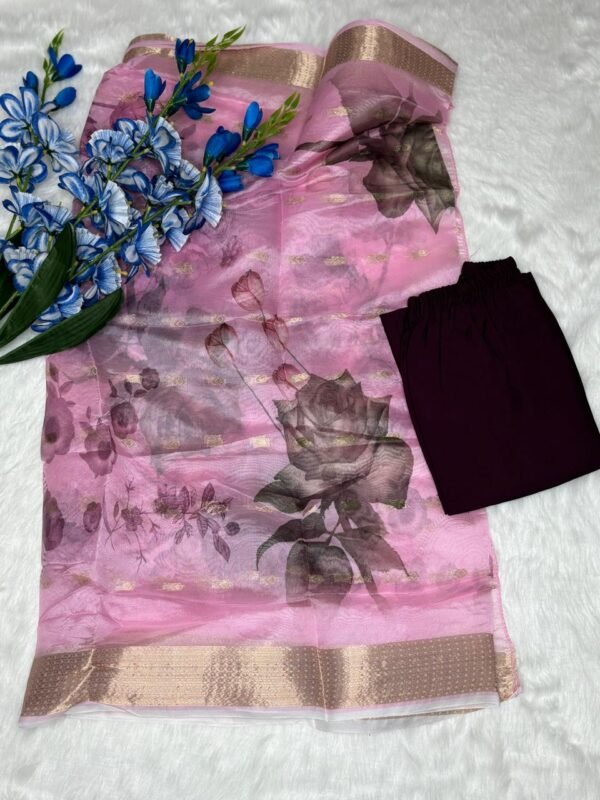 Rayon Kurti with Beads and Sequin Thread Work and Organza Dupatta and bottom