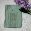 Roman Silk Kurti with Embroidered Sequence & Katha Work-Grey sea green