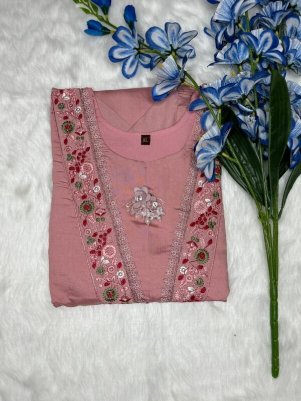 Roman Silk pink Kurti Premium Quality Embroidered Kurta