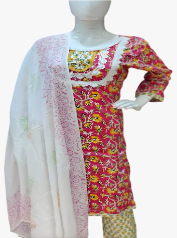 Image 2024-08-03 at 08.06.59 (3) Jaipuri Cotton Kurti with Digital Print & Pom Pom Lace Dupatta-model wearing