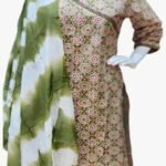 model wearing Jaipuri olive cotton printed design