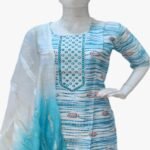 Cotton Kurti with Floral Print & Mirror Work - Dyed Rayon Dupatta Included