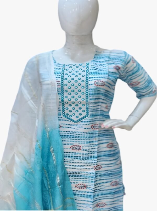 Image 2024-08-03 at 09.19.03 (4) Cotton Kurti with Floral Print & Mirror Work - Dyed Rayon Dupatta Included
