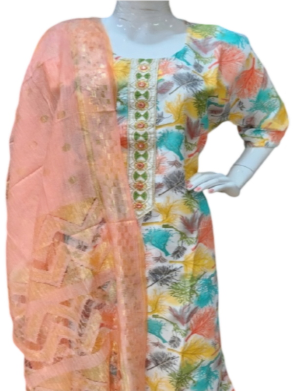 Image 2024-08-03 at 09.19.05 Cotton Kurti with Digital Print & Sequence Lace - Striped Bottom Included