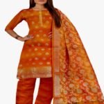 BANARASI A-line Golden rod kurti FLORAL EMBROIDERED