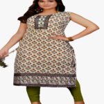Cotton Kurti with Digital Flower Print, Sequin, and Mirror Work