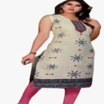Cotton Kurti with Digital Print, Sequin, and Mirror Work
