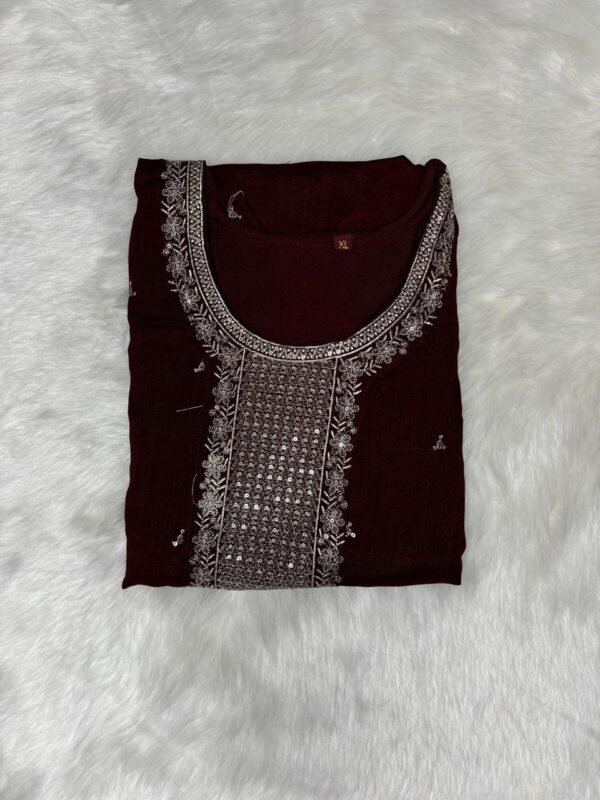 Roman Silk maroon Kurti Set with Sequence Thread Work