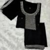 Image 2024-10-09 at 12.07.13 Roman Silk black Kurti Set with Sequence Thread Work top view