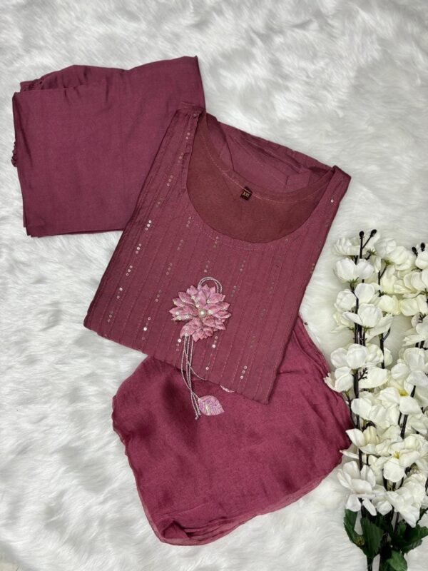 Image 2024-10-09 at 12.07.14 (8) Roman Silk pink Kurti – Sequence & Katha Work with Dupatta & Bottom