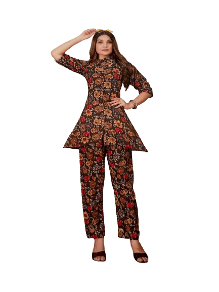 image Co-Ord Set - Soft Rayon Fabric with Floral design -full view