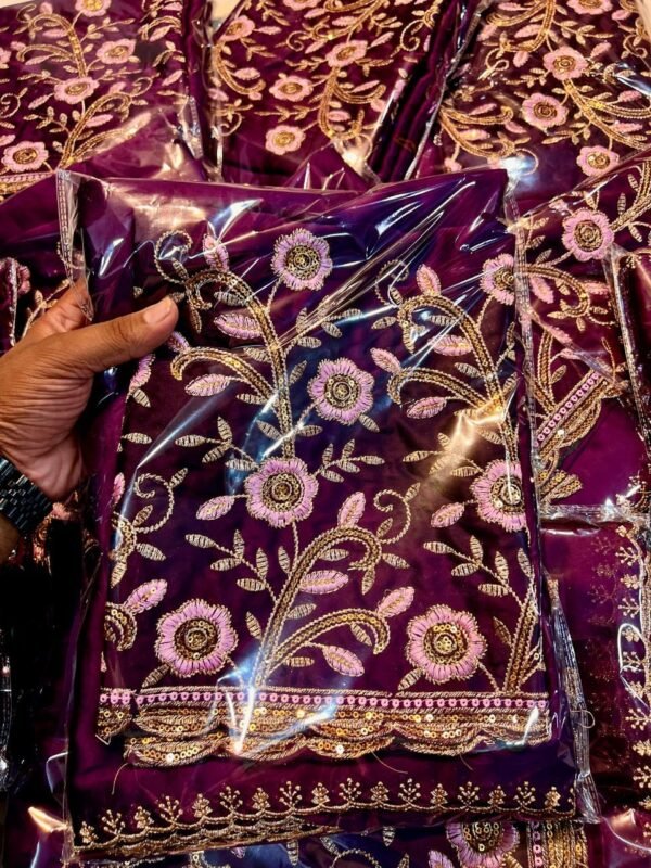 Rangoli Chiffon purple Saree – Embroidery Cut Work Elegance with Sequence Work Blouse