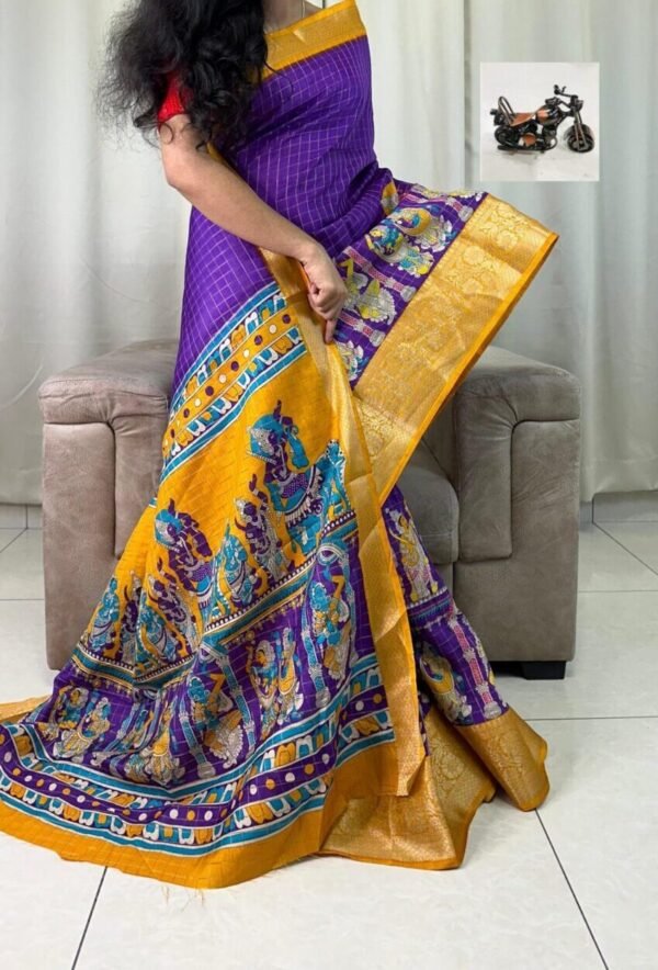 2024-11-18 at 15.34.14 (1) Dola Silk purple Saree with Kalamkari Art full view