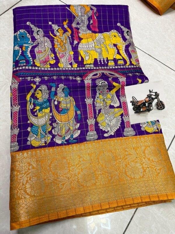 Dola Silk purple Saree with Kalamkari Art