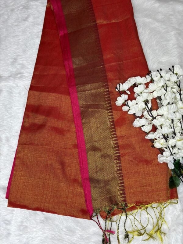 Khadi Tissue Orange Saree full view