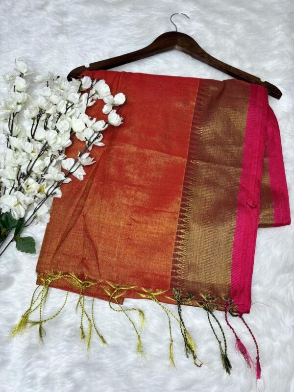 Khadi Tissue Orange Saree