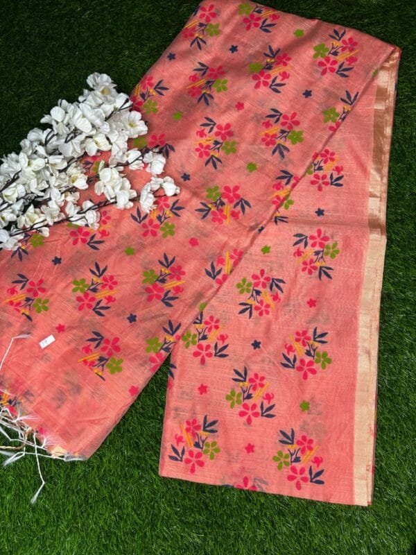 2025-02-09 at 2.45.16 PM (15) Silk Cotton Khadi Saree – Slap Print orange color saree full view