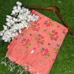 Silk Cotton Khadi Saree – Slap Print orange color