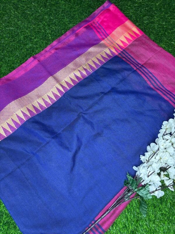 Temple Khadi Saree – Dual Shade pink full view