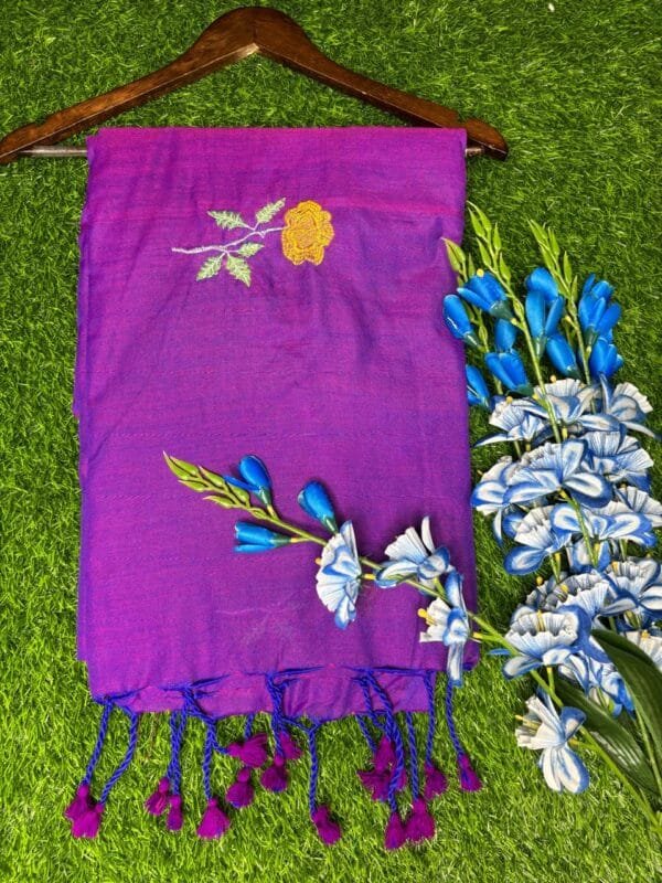 Khadi purple Saree rose flower