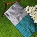 Khadi Cotton blue Saree – Silver Stripes with Zari Border