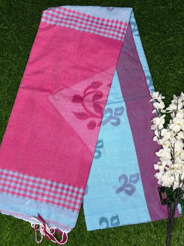 Dual Shade Khadi Cotton Saree –Dhaga Print sky blue saree pallu